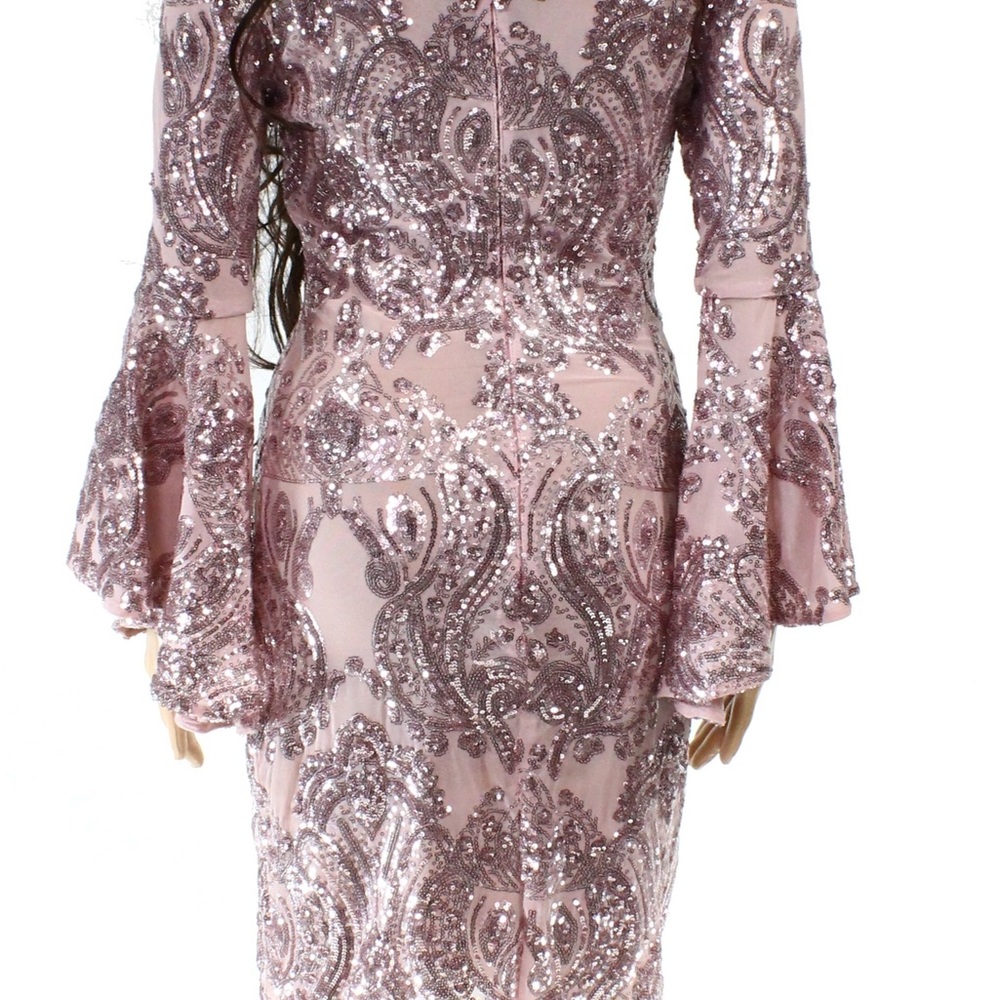 NWT Aqua Womens pale Pink Sequined Bell-Sleeve Off-Shoulder Cocktail dress (10) - Picture 5 of 13